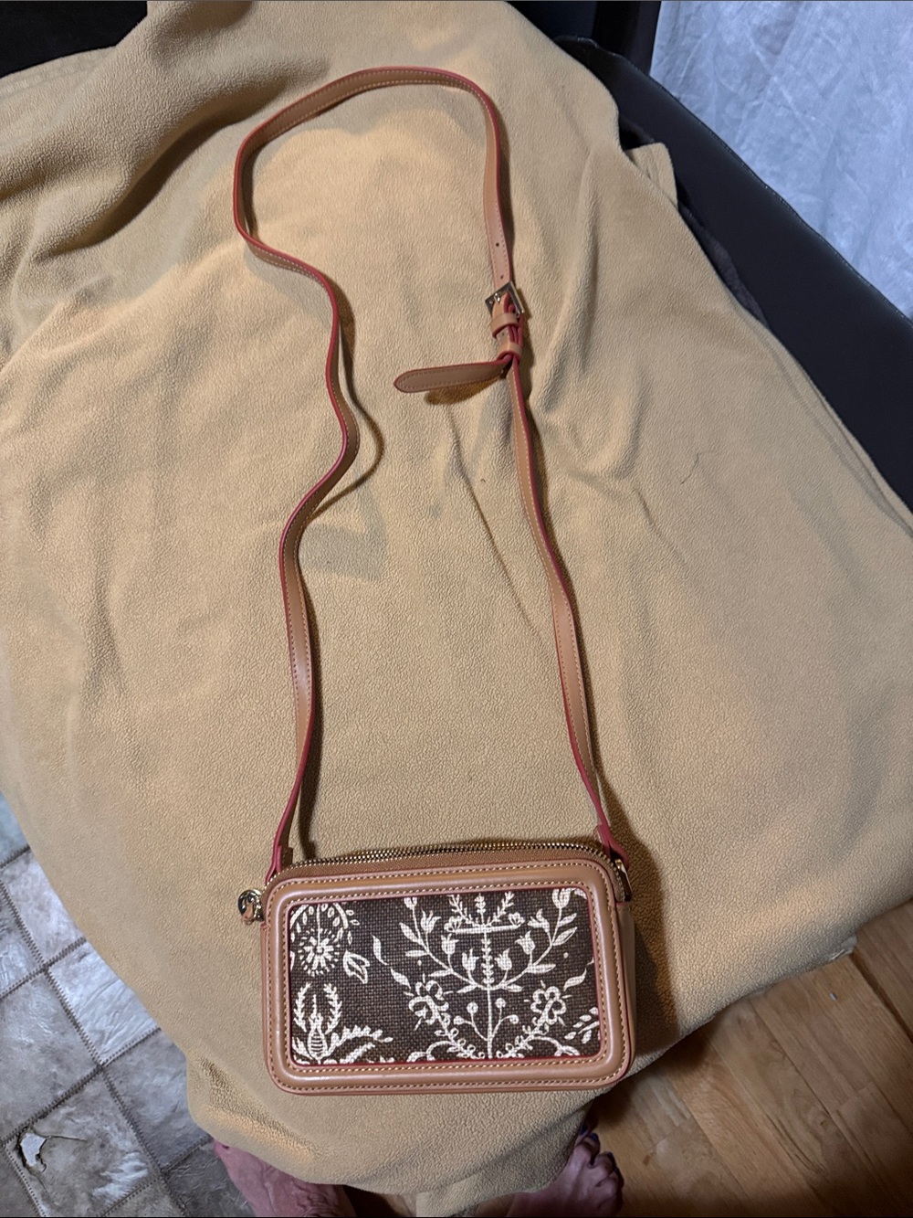 Spartina 449 Brown and Tan Floral Crossbody with Leather Trim